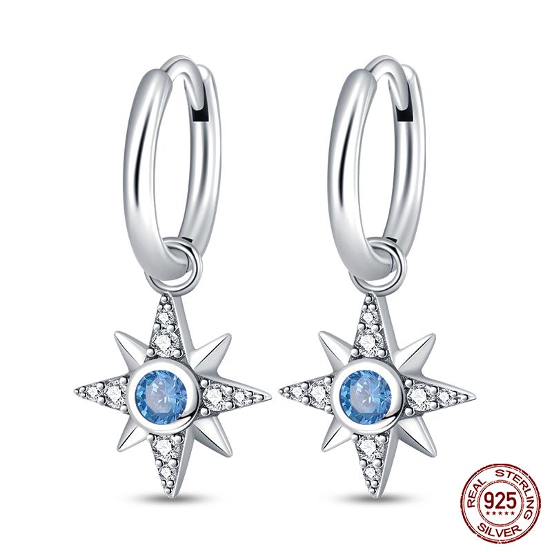 925 Sterling Silver Sparkling Cubic Zircon Star Moon Pendant Hoop Earrings for Women Luxury Wedding Anniversary Jewelry Gifts