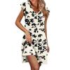 Womens Summer Dress Ruffle Sleeve V Neck Short Dresses Fashion Casual Flowy A Line Swing Sundress With Pocket