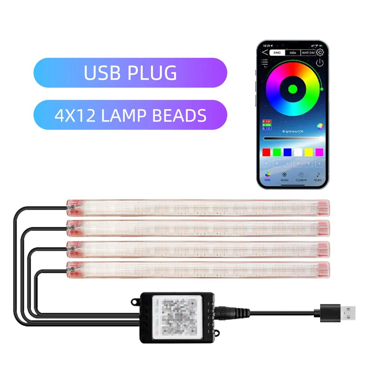 

4in1 Symphony LED Interior Car Lights Strip Foot Light Dynamic Flash Light Music APP Control RGB Color 48SMD USB Car Accessories USB plug