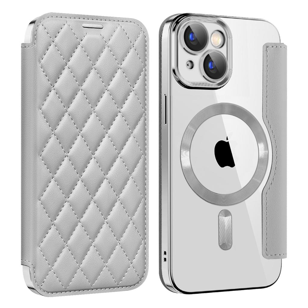 For iPhone 15 Built-in Lens Film Leather Phone Case RFID Blocking Card Holder Cover Compatible with MagSafe