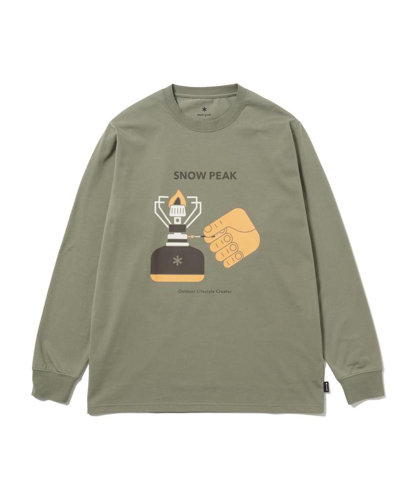 Enjoy Camping Long Sleeve for Men and Size M [Snow Peak] T-Shirt TS-26SU001 Long-sleeved T-shirt Women, Olive,