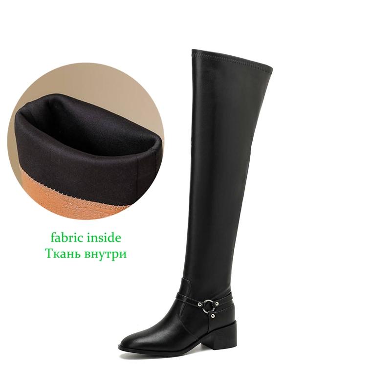Krazing Pot Cow Split Skin Autumn Round Toe Winter Shoes Med Heels Equestrian Boots Big Size 45 Size 44 Size 46 Women Keep Warm Over-the-knee Boots
