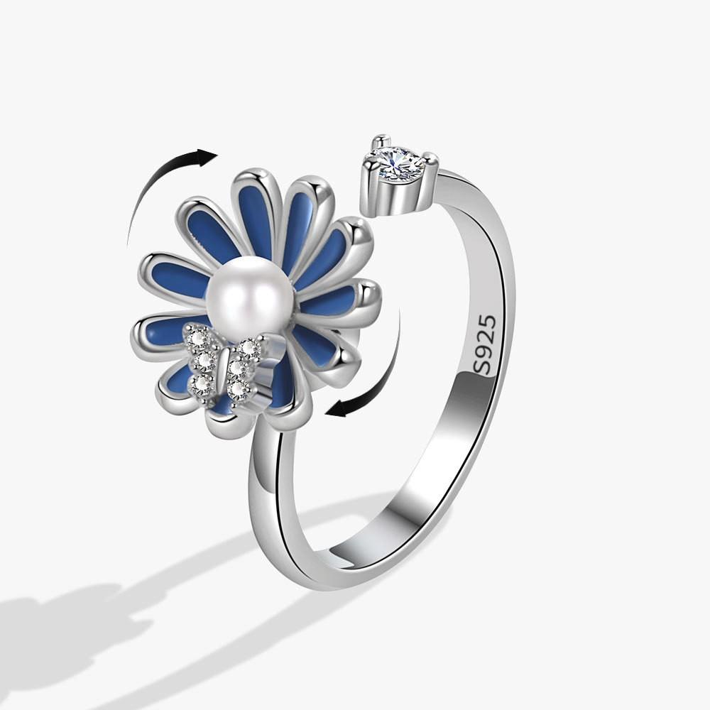 Anti-Stress Rotating Rings For Women Cute Rabbit Ears Crystal Adjustable Anxiety Relief Spinning Ring Trendy Jewelry Anillo