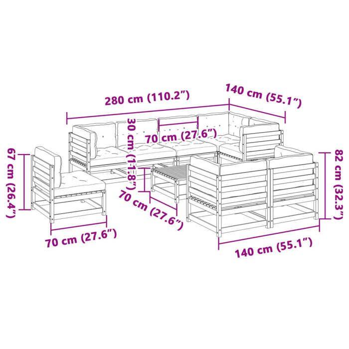 VidaXL Salon de jardin 9 pcs avec coussins marron cire bois pin massif 3299513