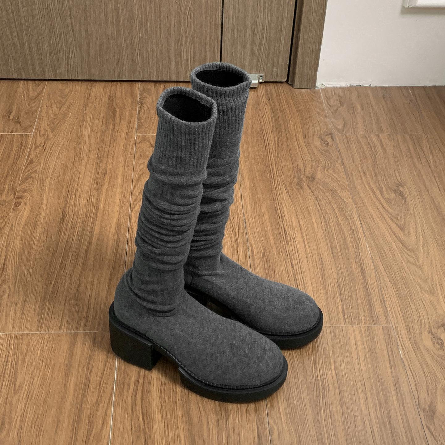 

Ботинки на платформе с толстым каблуком в винтажном стиле Queen Fan, женские ботинки 2025 новая осень, ботинки-носки скинни с юбкой 39 серый