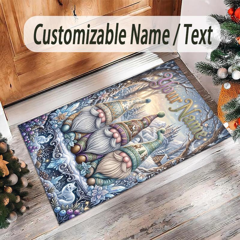 Gnome Theme Crystal Velvet Rug Personalized Custom Name Text Soft Floor Mat Home Decor