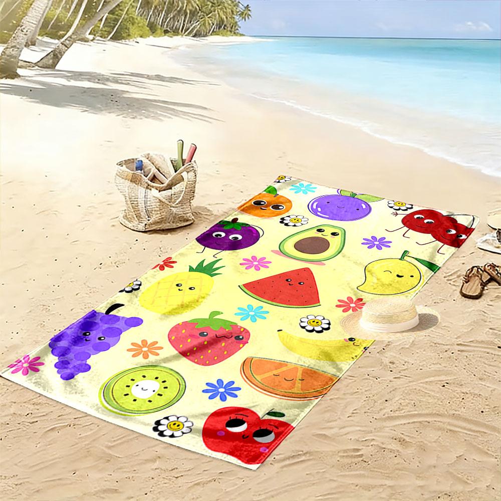 Cute Cartoon Fruit Pattern Beach Towel Quick-drying for Travel Outdoor Sports Jogging Beach and Swimming