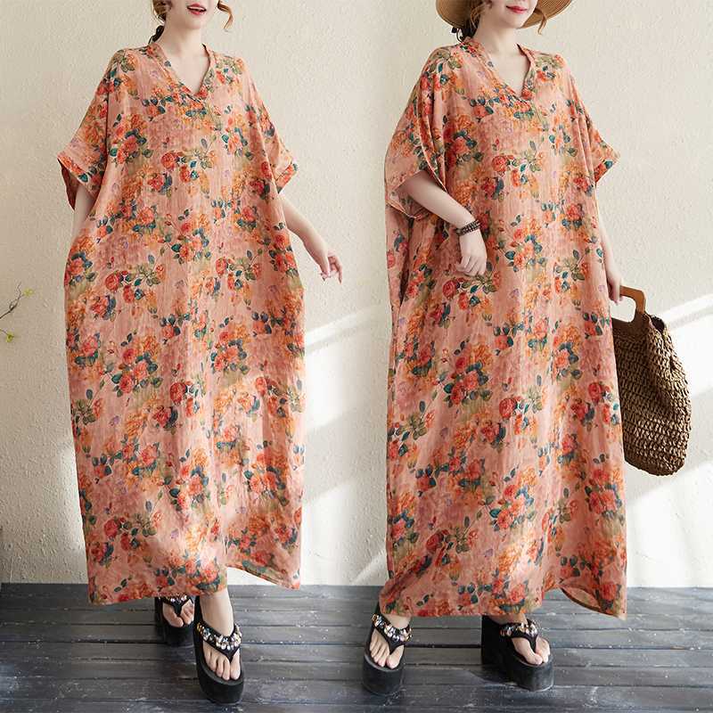 Summer Color Travel Retro Long Skirt Cotton Linen Dress