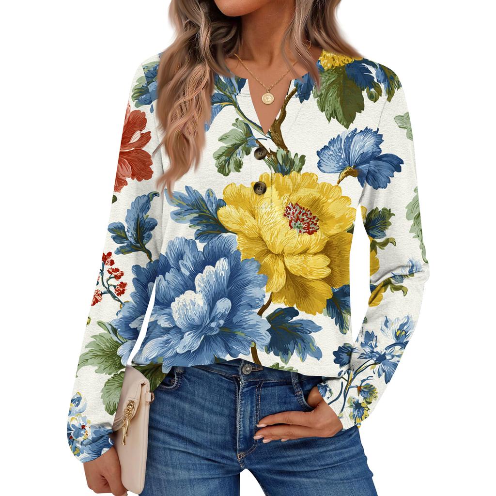 Women's Floral Print Long Sleeve  Shirt Elegant Casual Tops Trendy Shirt Tops