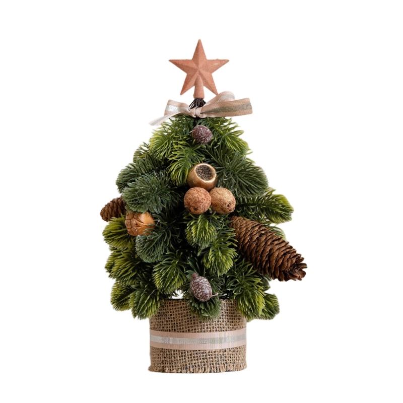 Ready-to-Display Mini Christmas Tree with Integrated Base, Soft Finish, and Arranged Seasonal Decorations for Indoor Use