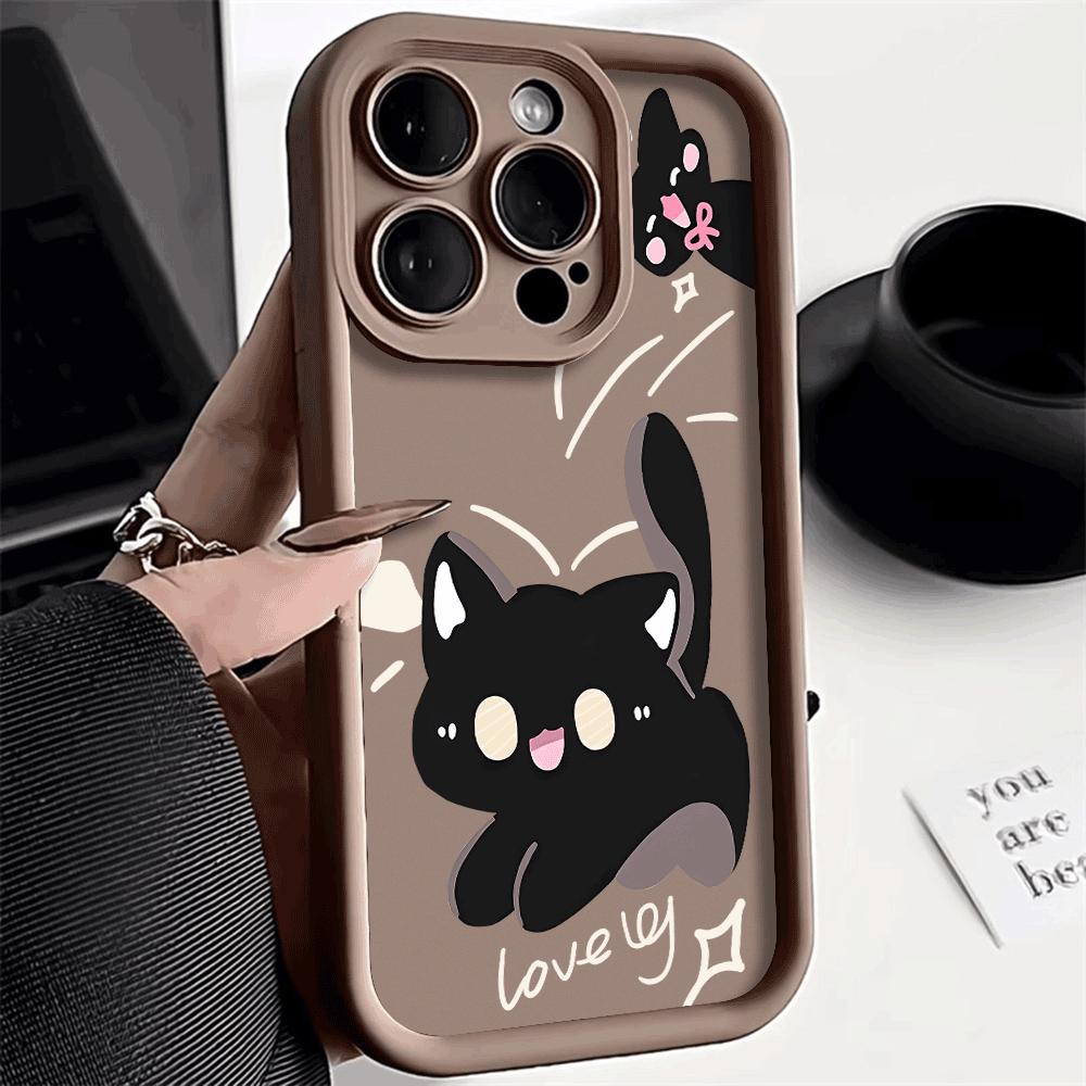 Cartoon Black Cat UV Print Phone Case For Xiaomi Redmi Note 14 13 12 11 10 9 8 7 Pro/Plus 4G 5G Shockproof Anti-Scratch Cover