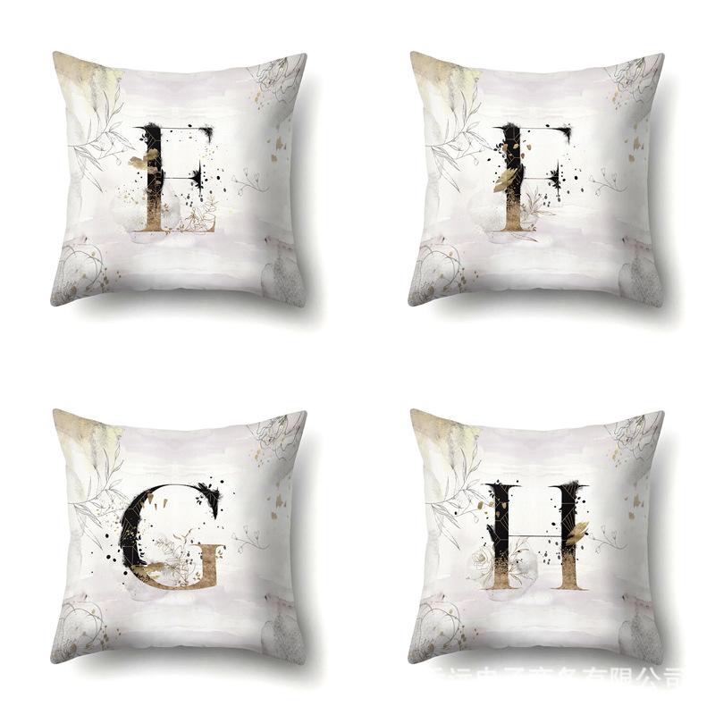 Polyester Pillow Case Car Ink and Ancient Style Home 26 English Letters Printed Sofa Pillow Case