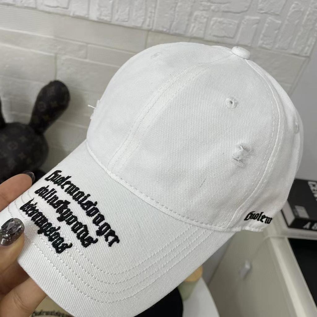 Retro Letter Embroidery Ripped Student Baseball Cap Men's Soft Top Baseball Cap Women's New Big Head Circumference Color