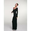 Discoglam Temperament Waist-Controlled U-Neck Dress Silm Slim Looking Black Sheath Long Dress for Women Spring & Fall