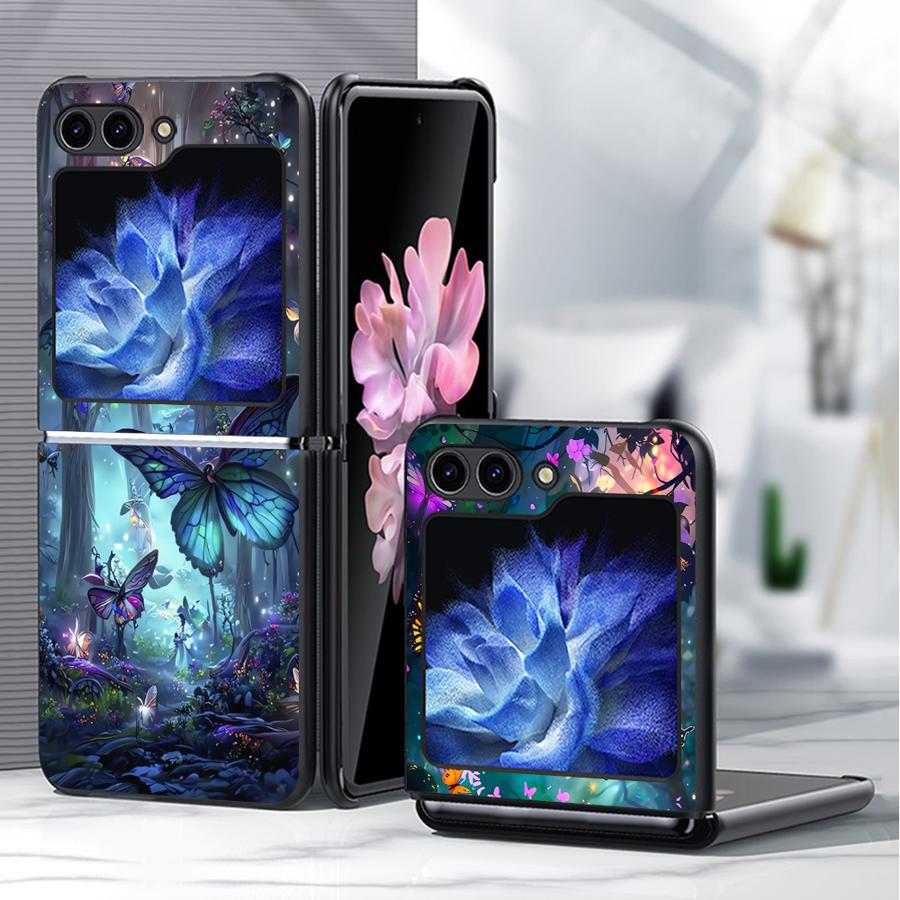 Cartoon Butterfly Pattern Back Phone Cover Funda Case for Samsung Galaxy Flip5 Flip4 Flip6 Flip7 FE Flip3 Z Flip 7 6 5 4 3