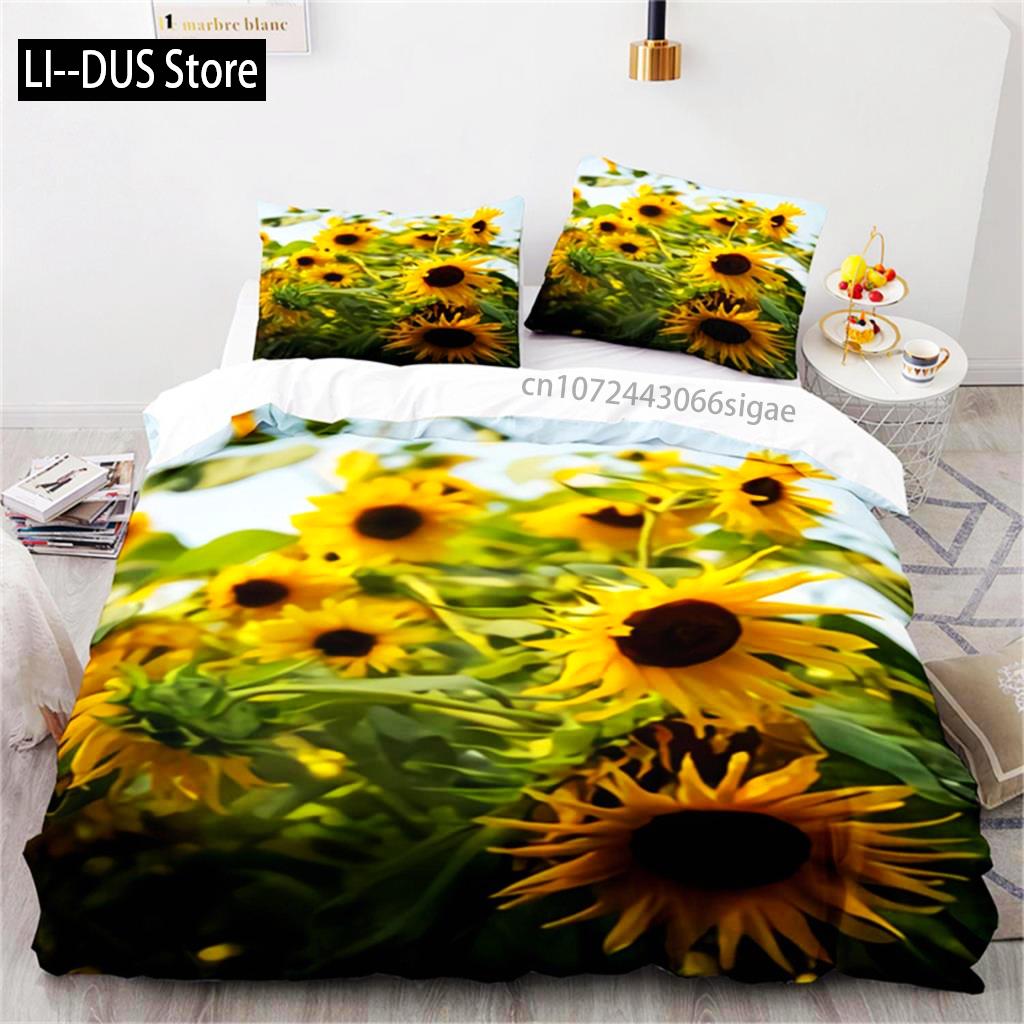 Nature Theme Sunflower Duvet Cover Microfiber Tropical Floral Comforter Cover Yellow Blossom Bedding For Kids Adults Bedroom