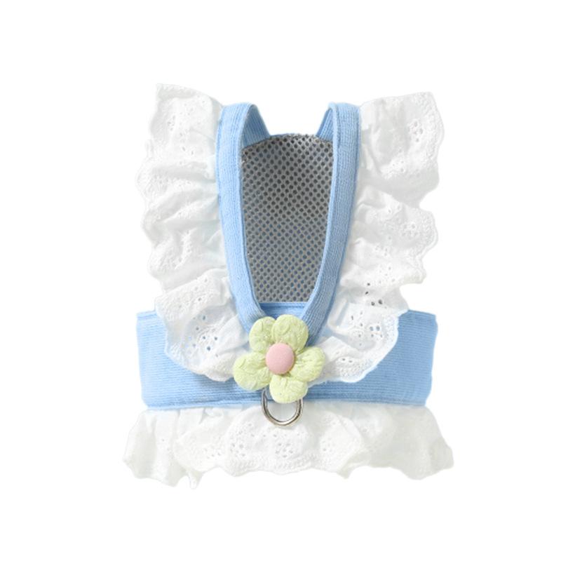 Small Cat and Puppy Travel Dog Walking Supplies with JK Chest Strap Flower Printed Traction Rope XS Size Cat and Dog Clothing