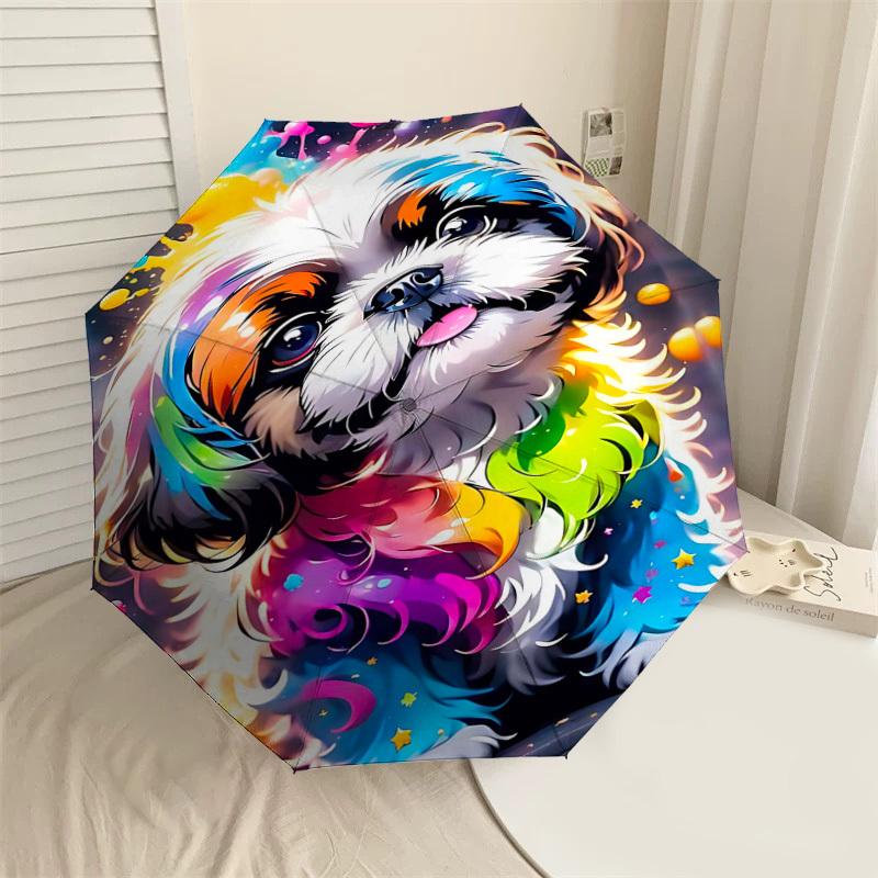 

1pc rainbow dog Automatic Open/Close Umbrella Compact Folding Umbrella with 8-Rib Shaft for Women/Men, Portable Travel Umbrella,1232S