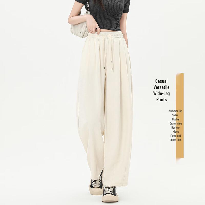 Women s 2025 Spring High-Waisted Curved-Leg Drawstring Casual Pants S