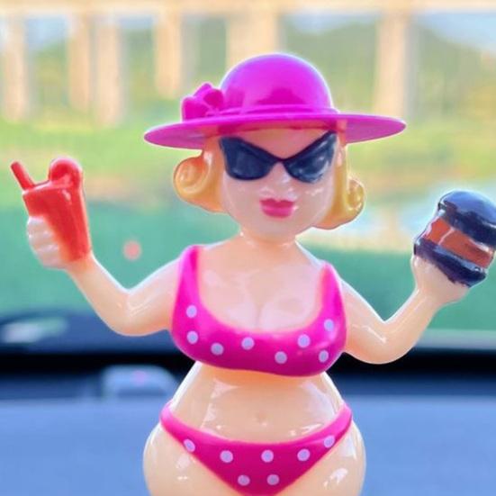 Solar Car Dashboard Decoration Cute Beach Girl Swing Ornament Couple Style Dancing Figure