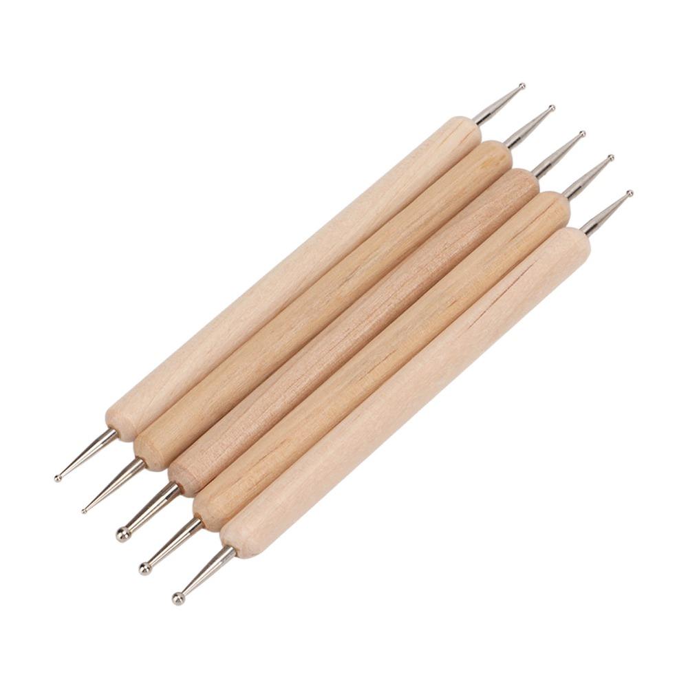 5pcs Wooden Handle Embossing Pen Set Double End Tracing Stylus Tools Dual Tip Pens  Clay Sculpture