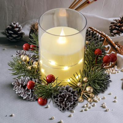 Christmas Candle Ring Wreath Artificial Berries Supplies Pillar for Table Decoration