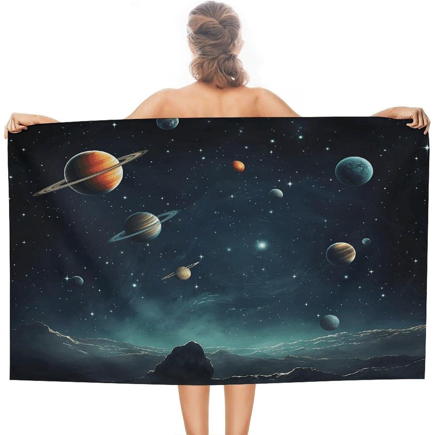 

Outer Space Starry Sky Bath Towel Soft Absorbent Camping Towel Double-Faced Pile Beach Towels Travel Towels for Adults Sports W30*H60(CM)
