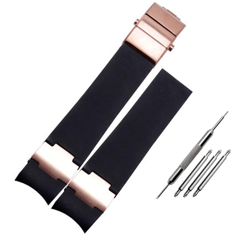 Silicone Rubber Watchband 22mm Curved for Ulysse Nardin DIVER 263 Strap Black Brown Blue 25*12mm Raised Waterproof Watch Band