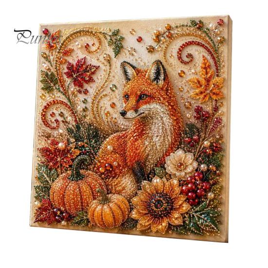 Thanksgiving Home Decor Autumn Faux Pearl Painting Kit, Fall Theme Art DIY Kit for Festive Seasonal Craft Kits Adults, Fox Pumpkin 3D Set Decor,
