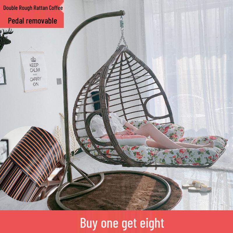 Double Wicker Hanging Basket Chair: Indoor/Outdoor Bird's Nest Swing Chair for Balcony & Leisure