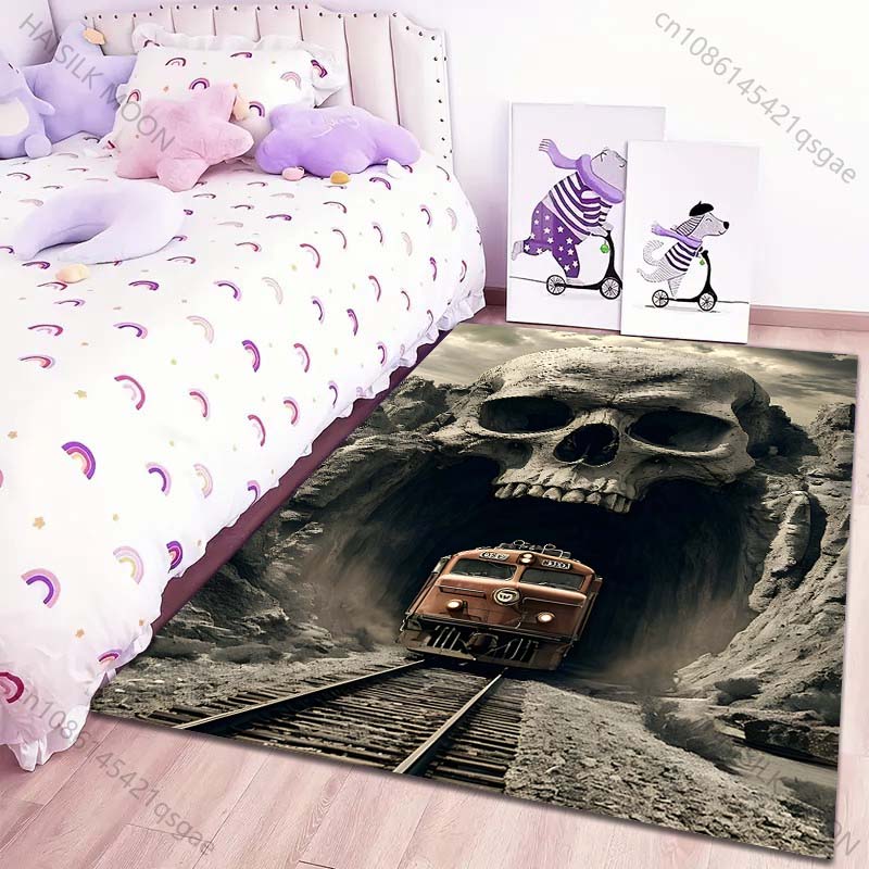 Skull Tunnel Train Creative Pattern Carpet for Living Room Bedroom Bathroom Mat Creative Doormat Sofa Table Home Decor Area Rug