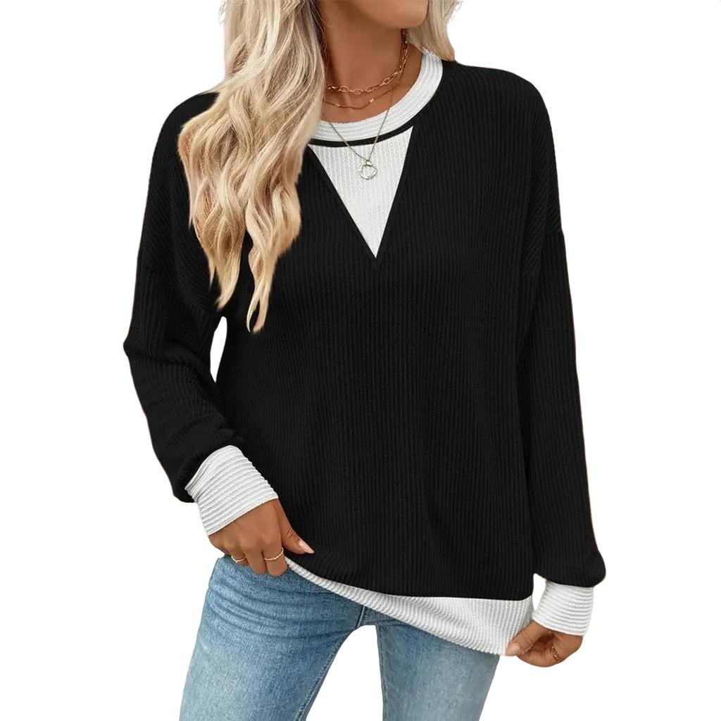 Women's Casual Loose Colorblock Round Neck Long Sleeve Twisted Stripe Sweatshirt