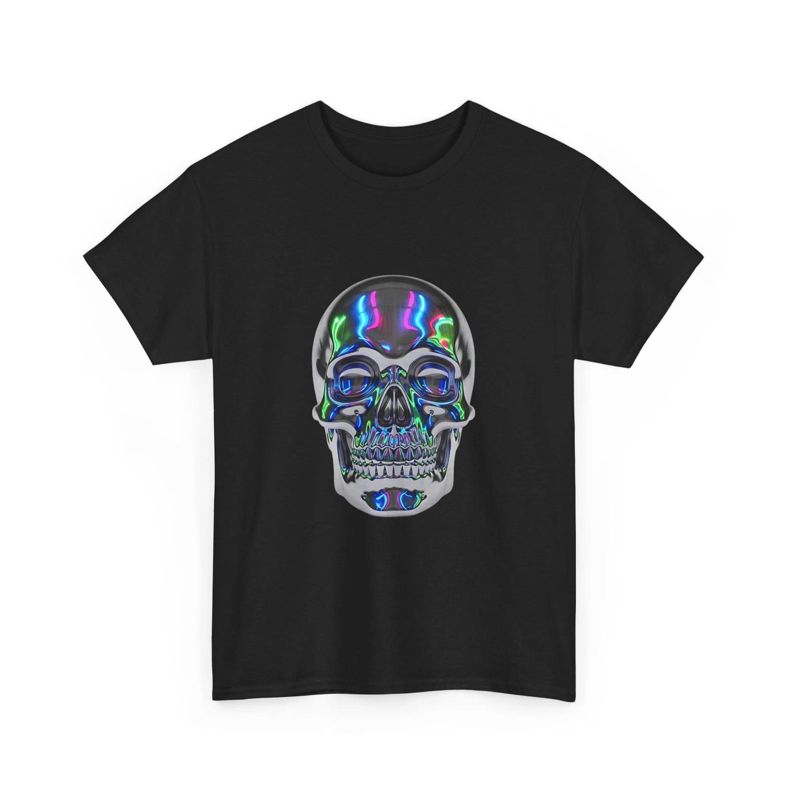 Holographic Skull T-Shirt Iridescent Neon Skull Graphic T-Shirt 3XL