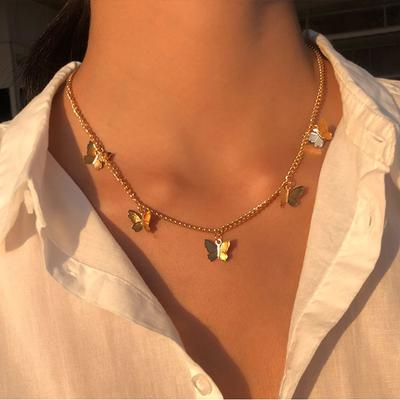 Collares de Moda Collar de Mariposa para Mujer Vintage Multicapa Collares Choker con Dijes de Luna y Estrella Joyería con Colgante Boho