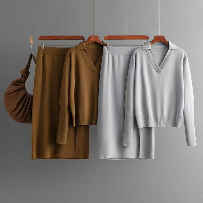 Fashion Wind Fashion Loose Knitwear Skirt Suit Knitted Top and Skirt Suit Set