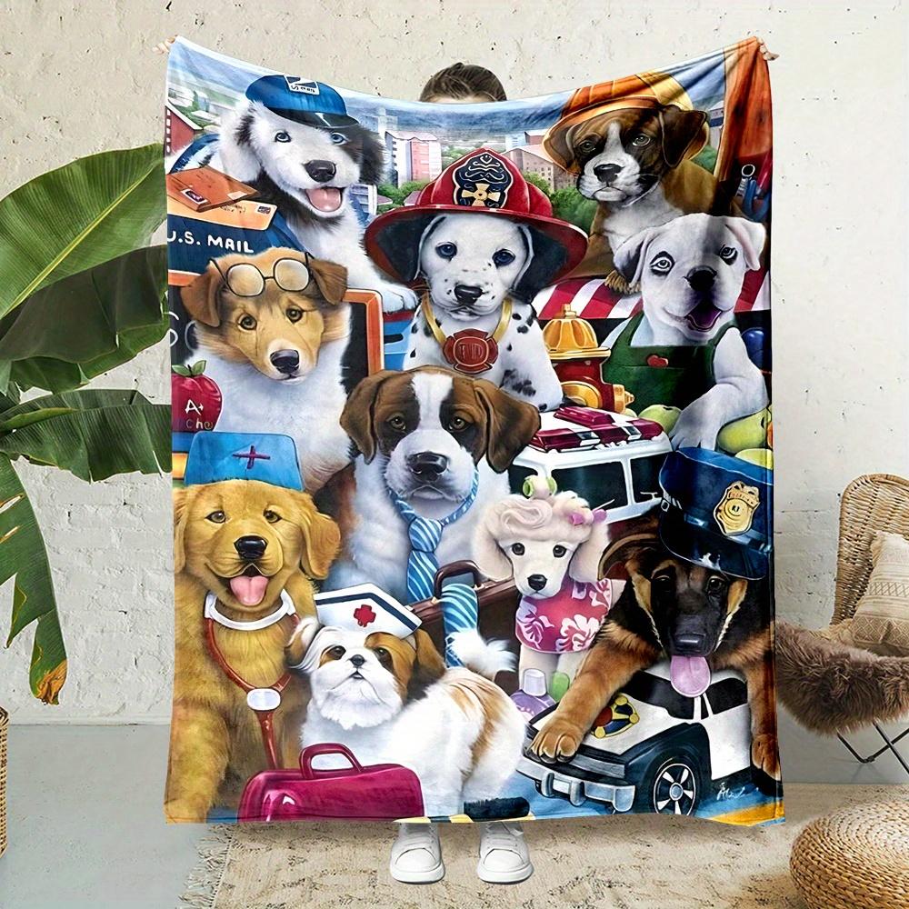Cartoon Dogs Print Flannel Throw Blanket  Reversible AllSeason Soft Polyester Ideal Gift 75x100cm