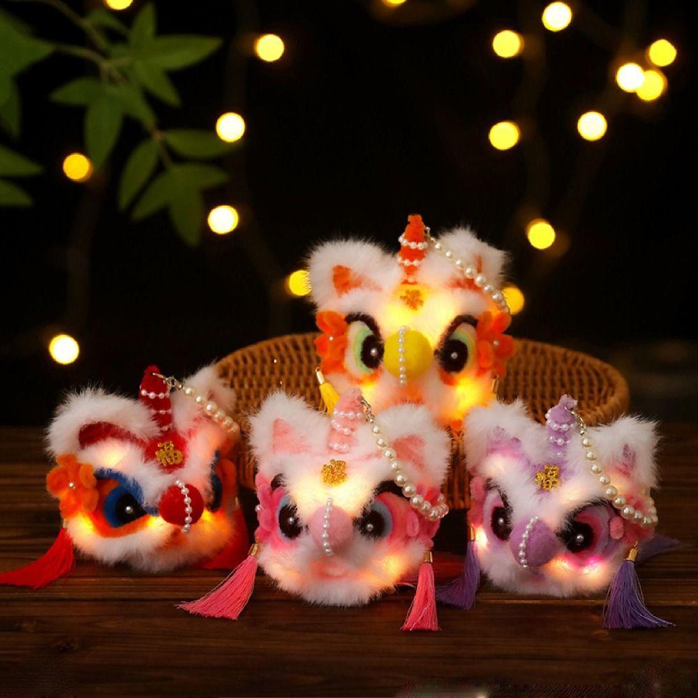 Handheld New Year Luminous Lantern Twisted Stick Lion Lantern Keychain Plush Lion Pendant  Children