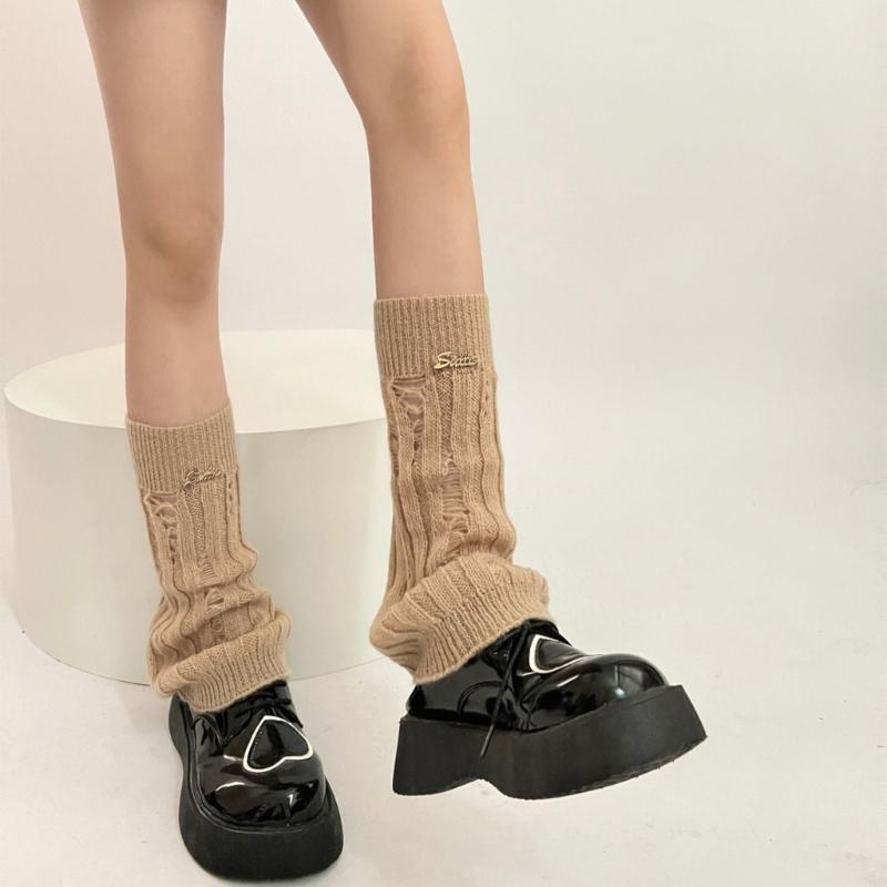 Girl Lolitas Leg Warmers Y2K Destroyed Knitted Flared Leg Sleeve Goth Baggy Cuffs Ankle Heap Socks JK Uniform Foot Cover