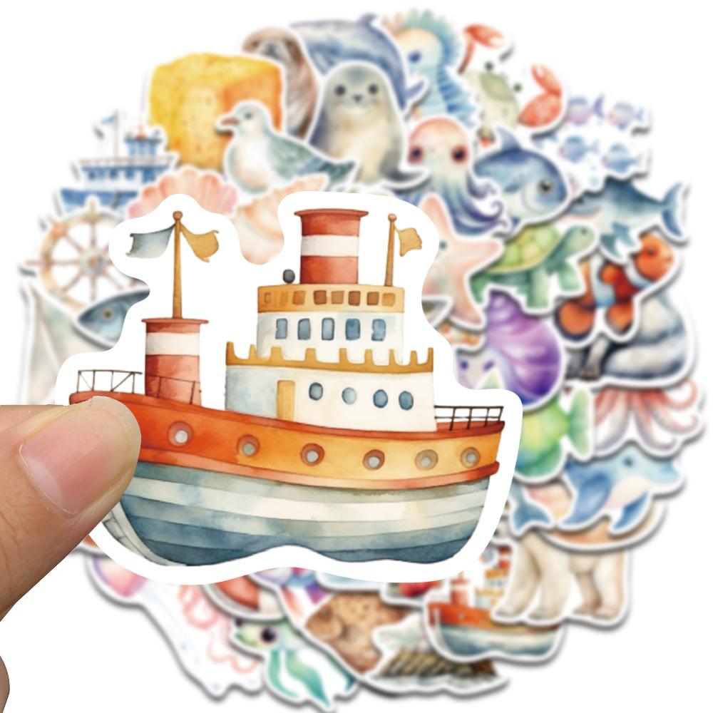 50PCS Sea Themed Cute Cliparts Stickers Wall Art Cartoon Graffiti Decal For Graffiti Laptop Cup Luggage Phone Aesthetic Stickers