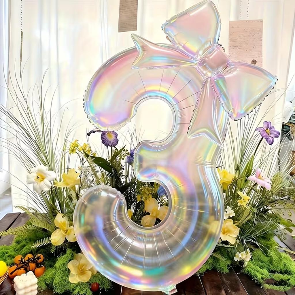 2pcs Colorful Transparent Digital Balloon 0-9 Colorful Bow Balloon, Used for Birthday Parties and Anniversary Decoration