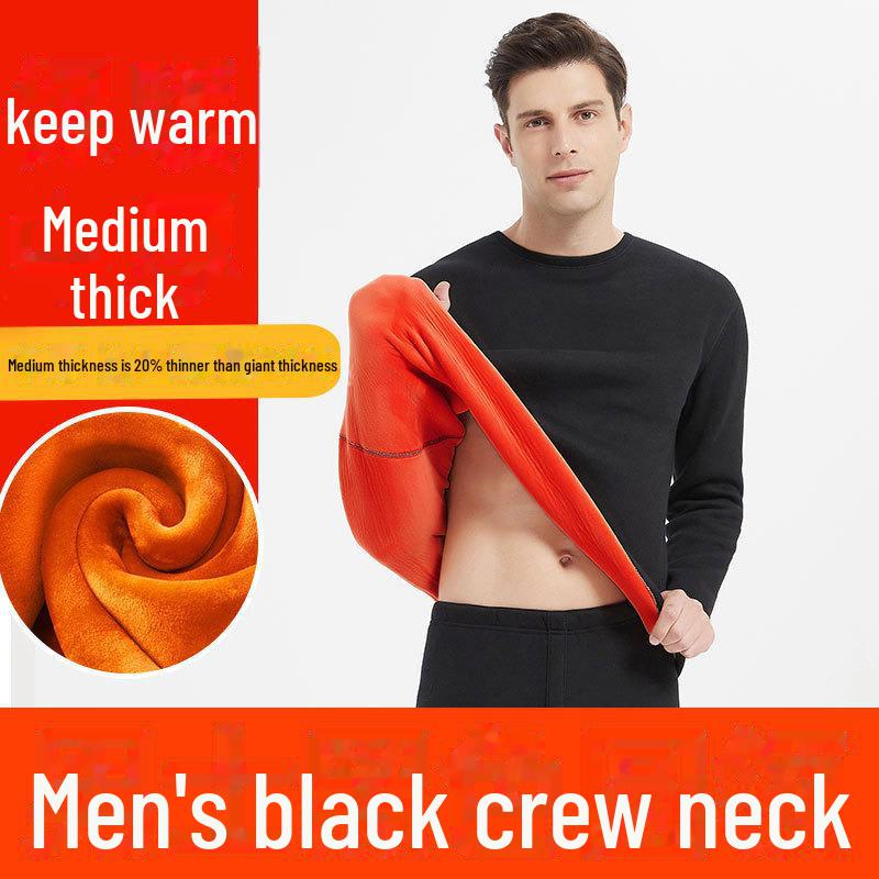 Men's Gold Velvet Thermal Underwear Set: Thick, Warm, Round-Neck Top and Bottoms for Winter.