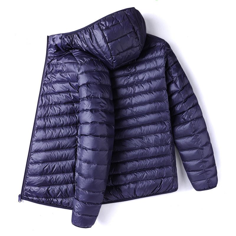 High-end white duck down hooded down jacket men's light and thin winter green jacket men