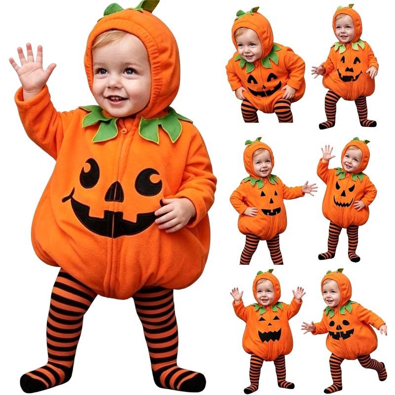 Baby Pumpkin Costume Toddler&Infant Unisex-Kids Halloween Costumes For Boys Girls Cute Hooded Romper Jumpsuit Outfit