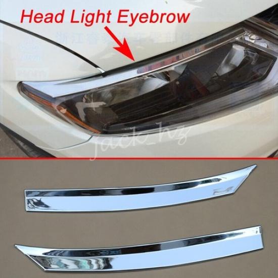Chrome Headlight Head Light Eyebrow Trims For Nissan Rogue X-Trail 2014-2016