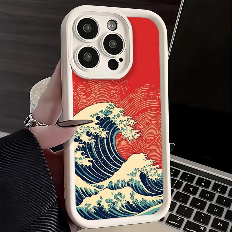 Phone Case for iPhone 17 Air 16E 15 16 Pro Max Japanese Wave Kanagawa Surfing Cover 14 Plus 13 12 Mini Soft Shell Silicone Funda