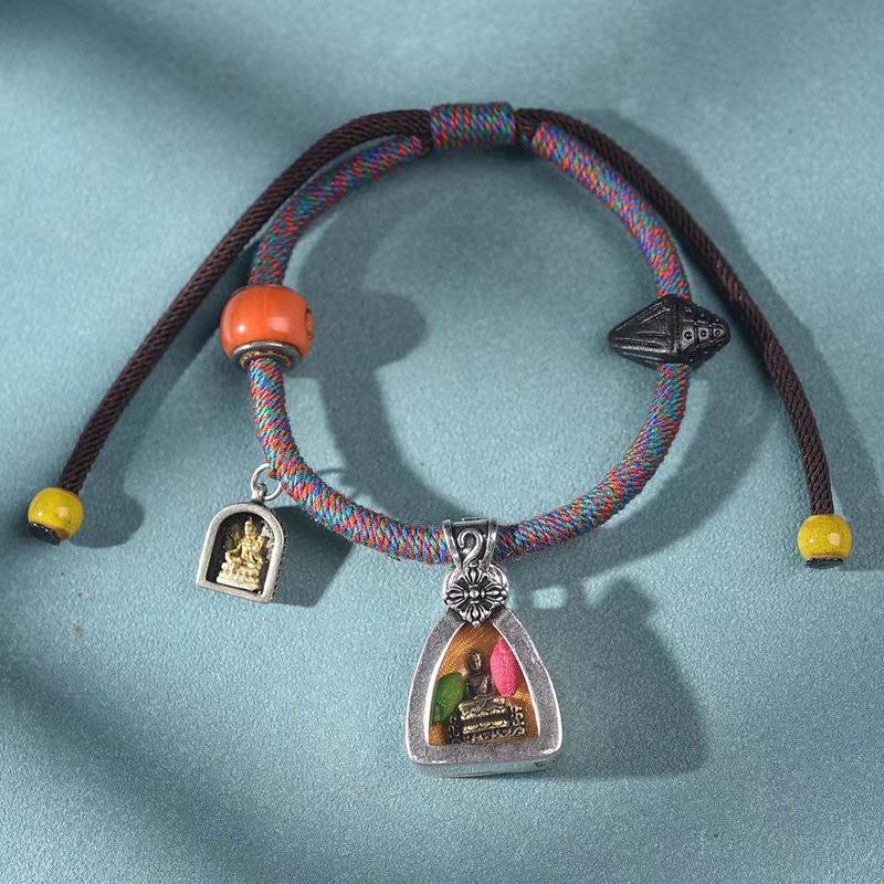 Тибетский Будда Медицины Ручная Работа Серебряный Гау Коробка Браслет