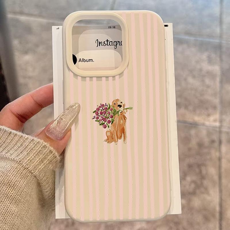 

Phone Case for iPhone 17 16 15 14 13 12 11 Pro Max Plus Air Golden Retriever with Floral Bouquet Pattern Shockproof Bumper Cover iPhone 14 Pro
