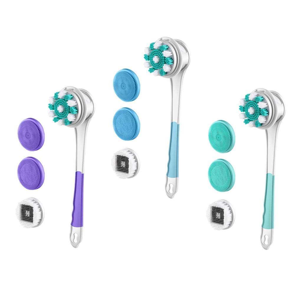 Electric Body Brush with 4 Attachments IPX7 Waterproof Detachable Long Handle Rechargeable Back Brush for Facial Cleansing Brush