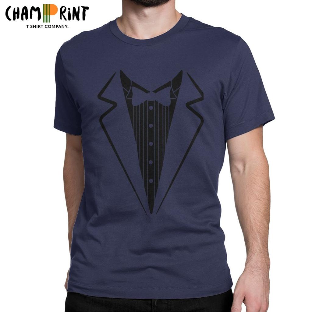 Men T Shirt Fake Bow Tie Tuxedo Novelty Cotton Tee Shirt Short Sleeve T Shirts Crewneck