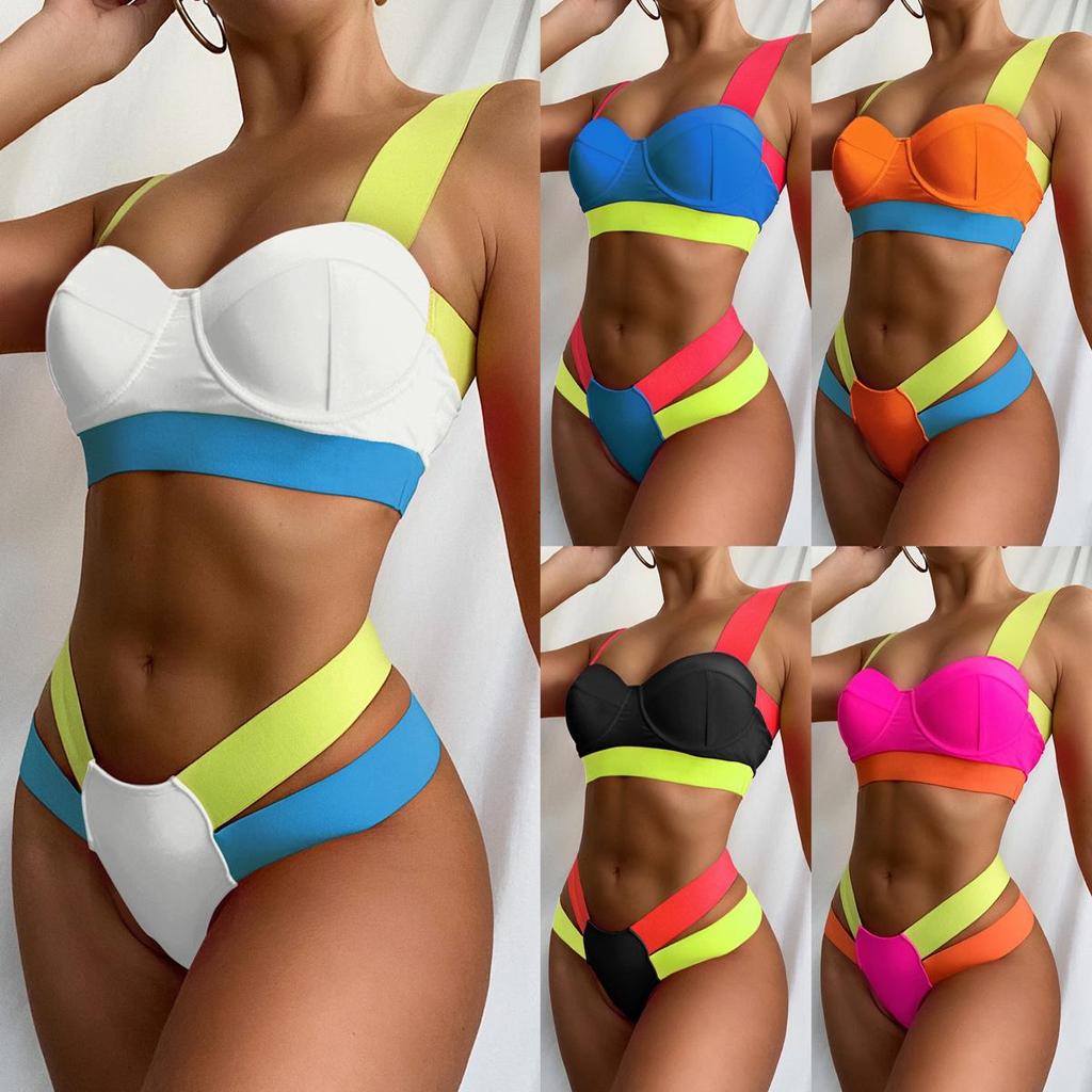 High Waist Buckle psychedelic Push Up Tankini